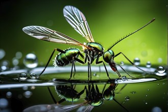 Close up of a mosquito using its proboscis to extract fluid, AI generated