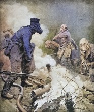 Through clouds of poison gas: British troops raid the German lines, Historical, digitally restored