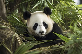 Giant Panda bear in bamoboo forest. KI generiert, generiert, AI generated