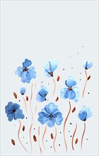 Watercolor drawing, blue flowers, on a white background, vertical, no people