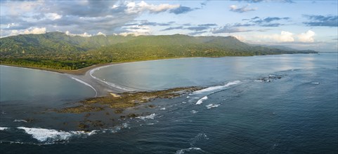 Panorama, aerial view, Marino Ballena National Park, Osa National Park, headland and sea of the