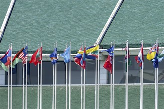 Many flags in front of the United Nations Conference Centre, Bangkok