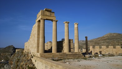 Acropolis of Lindos, morning light, Temple of Athena Lindia, Lindos, Rhodes, Dodecanese, Greek