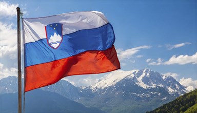 Flags, the national flag of Slovenia flutters in the wind