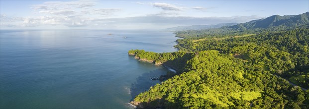 Aerial view, ocean and coast with rainforest, Playa Ventanas, Puntarenas province, Costa Rica,