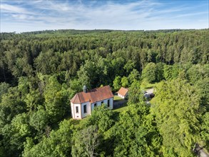 Aerial view of the Schenkenberg Chapel built in 1722, a pilgrimage chapel in a forest near