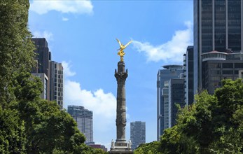 Mexico City tourist attraction Angel of Independence column near financial center and El Zocalo