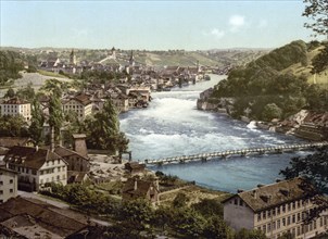 Rhine Falls, near Schaffhausen in Switzerland, Historical, digitally restored reproduction from a