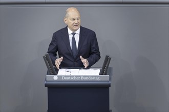 Olaf Scholz (SPD), Federal Chancellor, recorded during his government statement in the German