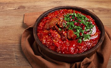 Chashushuli, a traditional Georgian dish, spicy, stewed meat with tomatoes and spices, homemade, no