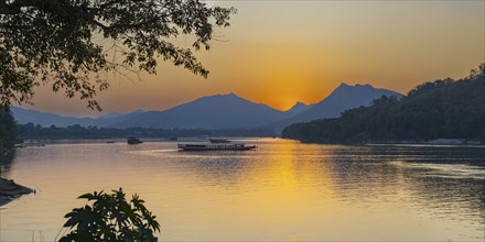 Sunset on the Mekong near Luang Prabang, Laos, Asia