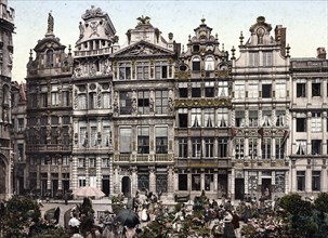 Les maisons de la Grande Place, Brussels, Belgium, Historic, digitally restored reproduction from a