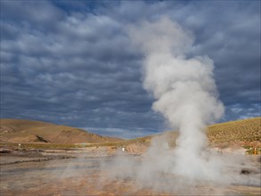 Geysers and rising steam in the Atacama Desert, Chile, South America