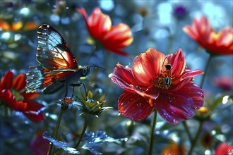 AI generated digital rendering revealing a digitally crafted garden with flowers and insects