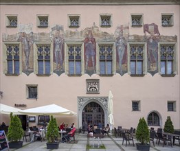 Detail of the Old Town Hall with the facade frescoes from 1922, the frescoes show Emperor Ludwig