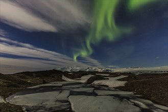 Northern Lights, Aurora borealis over glaciers, Vatnajökull, Iceland, Europe