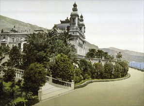 Entrance to the casino, Casino, with Cap Martin, Monaco, Monte Carlo, Riviera, around 1895,