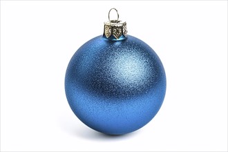 Single blue Christmas bauble ornament on white background. Generative Ai, AI generated