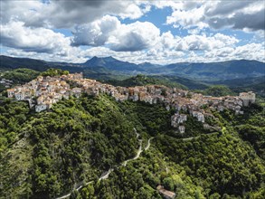 Old Village in mountain, Rivello from a drone, Potenza, Basilicata, Italy, Europe