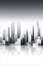 Modern city skyline using clean lines and geometric forms, with rectangular buildings and smooth,