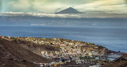 Canary Islands landscape with city of San Sebastian with Mount Teide La Gomera