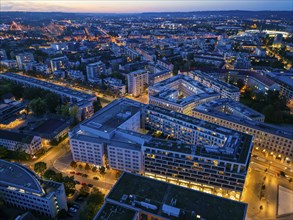 New residential and commercial complex Annenhöfe, Dresden Night aerial view, Dresden, Saxony,