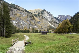 Oytal, near Oytal-Haus, behind mountains of the Allgäu Alps, near Oberstdorf, Oberallgäu, Allgäu,