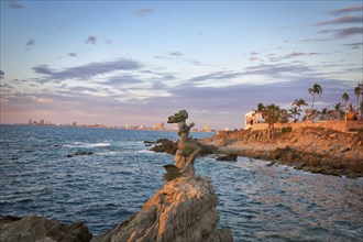 Mazatlan, Mexico-10 April, 2019: Famous Mazatlan sea promenade (El Malecon) with ocean lookouts and