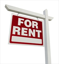 Left facing for rent real estate sign isolated on a white background