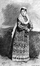 Woman from Rustschuk, Russe, also Rousse or Ruse, in Sunday dress, Bulgaria, 1880, Historical,