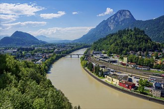 View from Kufstein Fortress of Kufstein, the River Inn and Mount Pendling, Kufstein, Tyrol,