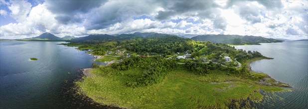 Aerial view, panorama of Arenal Volcano at Lago Arenal, Puntarenas, Costa Rica, Central America