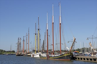 Historic sailing ships, traditional sailing ships in the harbour of Enkhuizen, North Holland, West