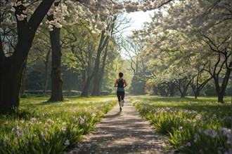 Early morning jogger running through the park, AI generated