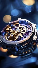 AI generated mechanical watch close up with shimmering digital component