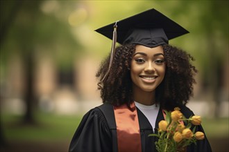 Young african american woman with graduation hat. KI generiert, generiert AI generated