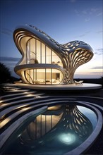 Modern art building design concept showcasing the spiral patterns found in seashells, AI generated