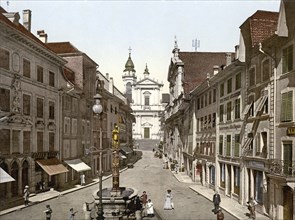 The Hauptgasse in Solothurn in Switzerland, Historical, digitally restored reproduction from a 19th