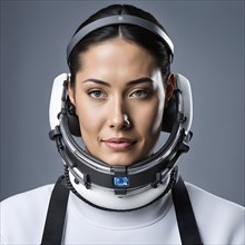 Woman wearing a orthopedic halo traction device, ai generated, AI generated