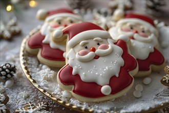 Cute Santa Claus christmas cookies with colorful icing. Generative Ai, AI generated