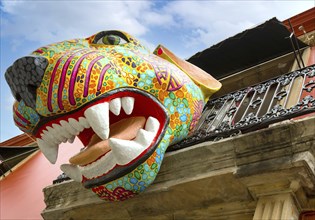 Oaxaca, Mexico-1 March, 2020: Scenic old city streets and colorful colonial buildings in historic