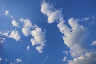 Clear blue sky with scattered white clouds, Großheubach, Miltenberg, Main, Spessart, Bavaria,