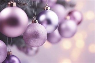 Purple christmas baubles on tree. KI generiert, generiert AI generated