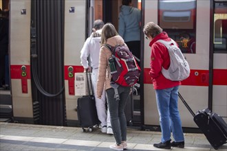 May 22, 2024: Passengers board an ICE train at Mannheim main station Germany