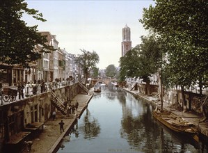 The Oude Gracht Hamburg Bridge, Utrecht, Holland, c. 1895, Historic, digitally restored