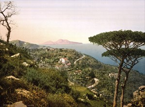 View from Mount Sorrento on the island of Capri, Italy, c. 1895, Historic, digitally restored