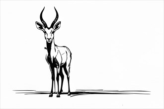 Black and white line art antelope, AI generated