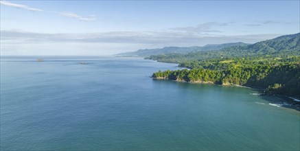 Aerial view, ocean and coast with rainforest, Playa Ventanas, Puntarenas province, Costa Rica,