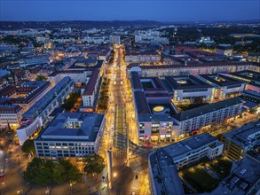 Postplatz with Wilsdruffer Straße, Dresden night aerial view, Dresden, Saxony, Germany, Europe