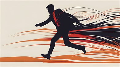 Abstract illustration in geometric shapes of a man in hurry, AI generated